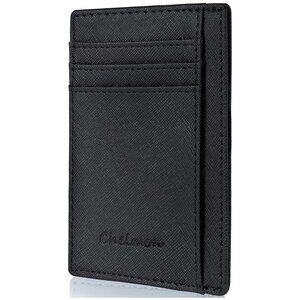 Slim Wallet for Men, Minimalist Front Pocket RFID Blocking Credit Black Cross
